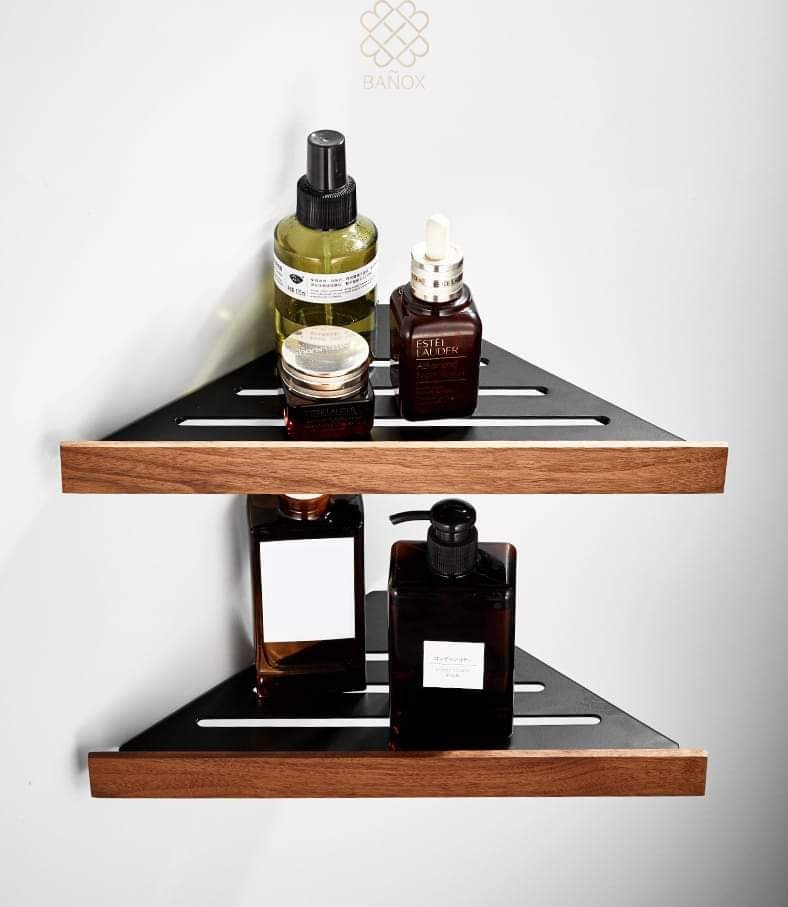 طقم ركنه 2 قطعه بانيوكس استانلس 304 اسود مع خشب