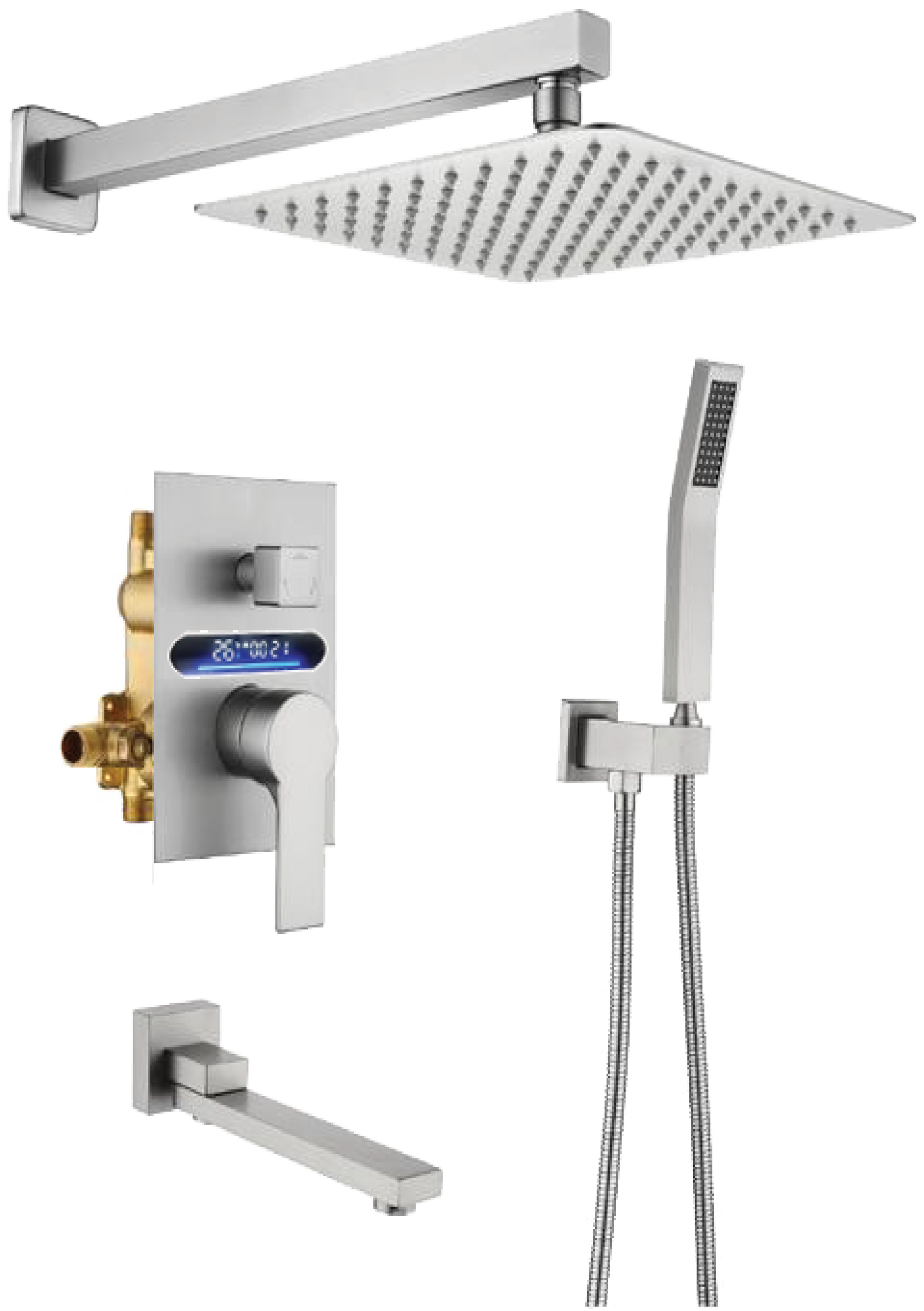 خلاط دش الدفن نيكل شامل جسم الخلاط  و الاوكرة + الوش +  طاسة مربعة + عامود دفن + سماعة شاور + صباب دش تركي اصلي 
