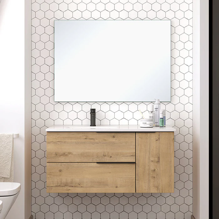 وحدة حوض فيرونا ديو ٨٠ سم مع باب وحوض - خشب أوستيبو أوك